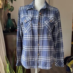 Frank & Oak Blue Plaid 100% Organic Cotton Button Down Shirt S